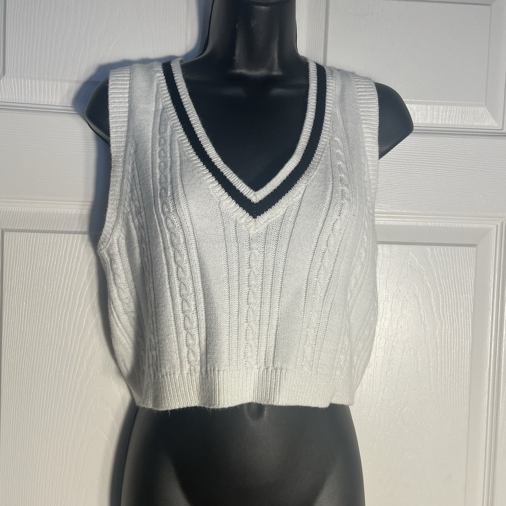 Garage Tennis Sweater Vest Women S White Cropped Cable Knit Preppy Acedemia Top